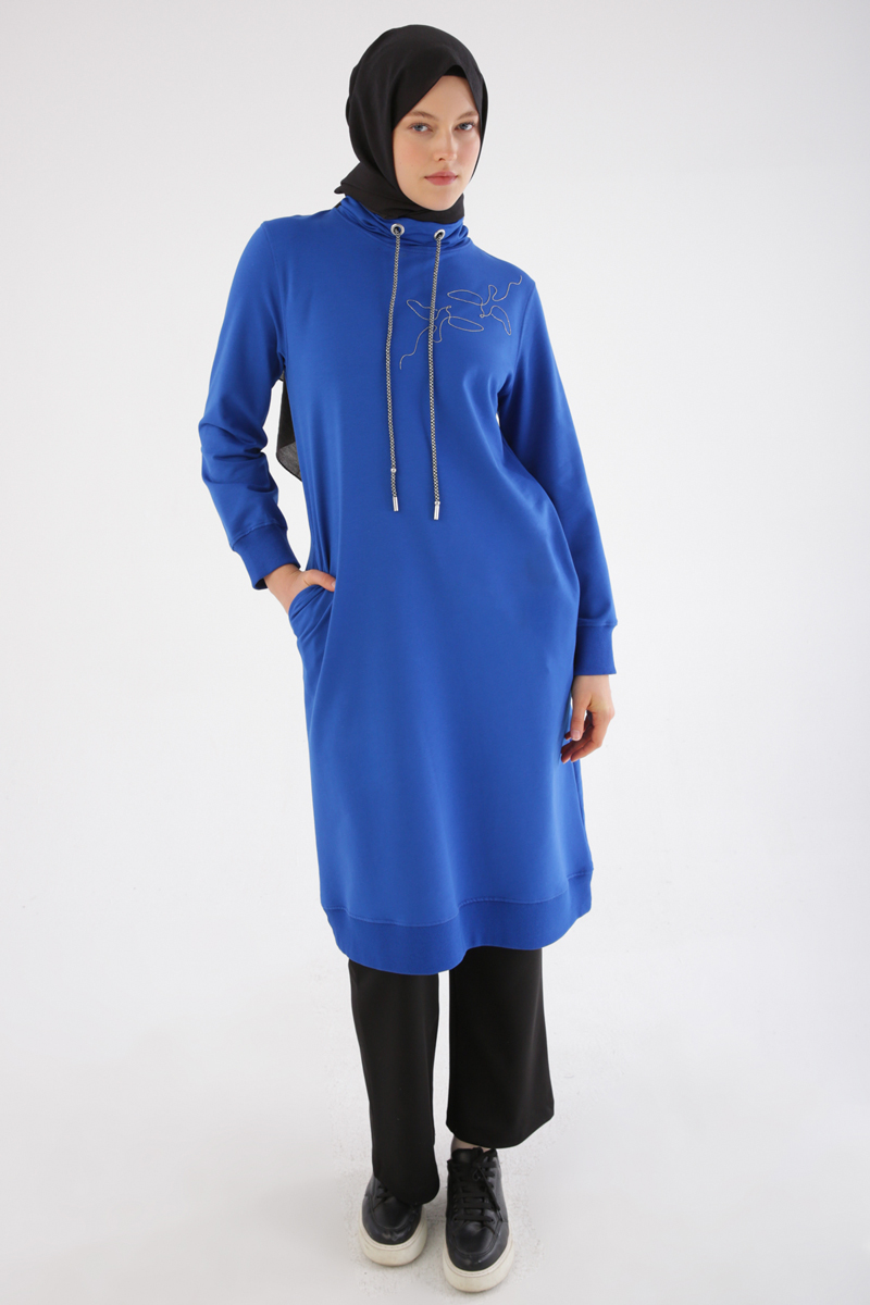 Chain Embroidered High Collar Tunic